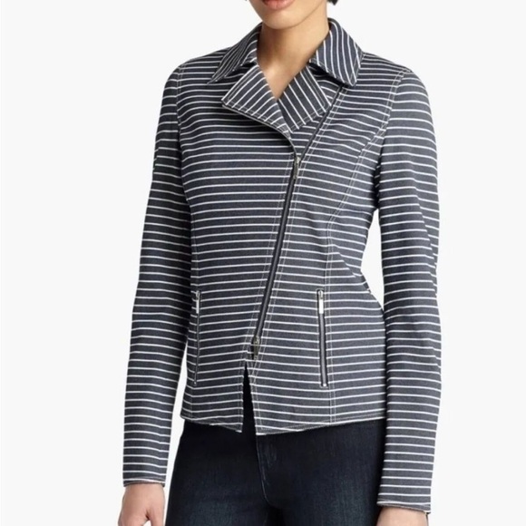 Lafayette 148 New York Julius Striped Denim Twill Jacket In Indigo